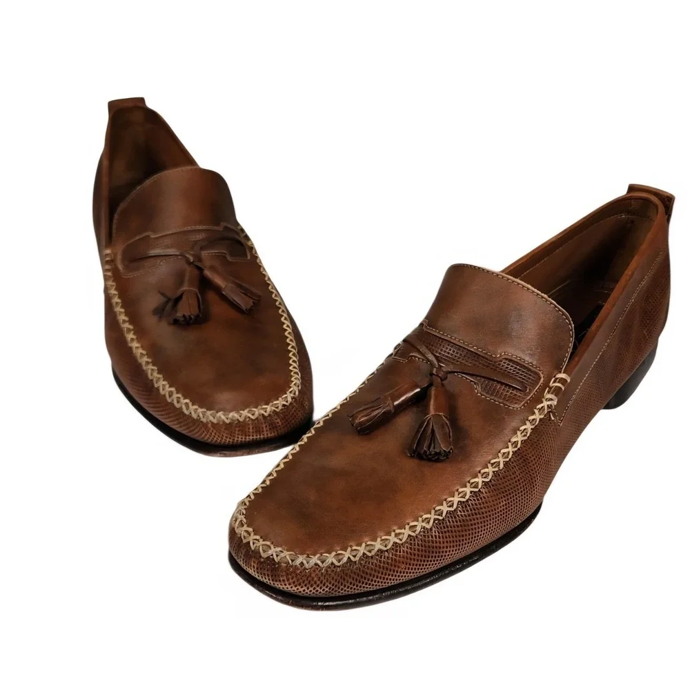 Mezlan Selvin Men's 10 M Brown Leather Tassel Loafers Made in Spain Dress Shoes